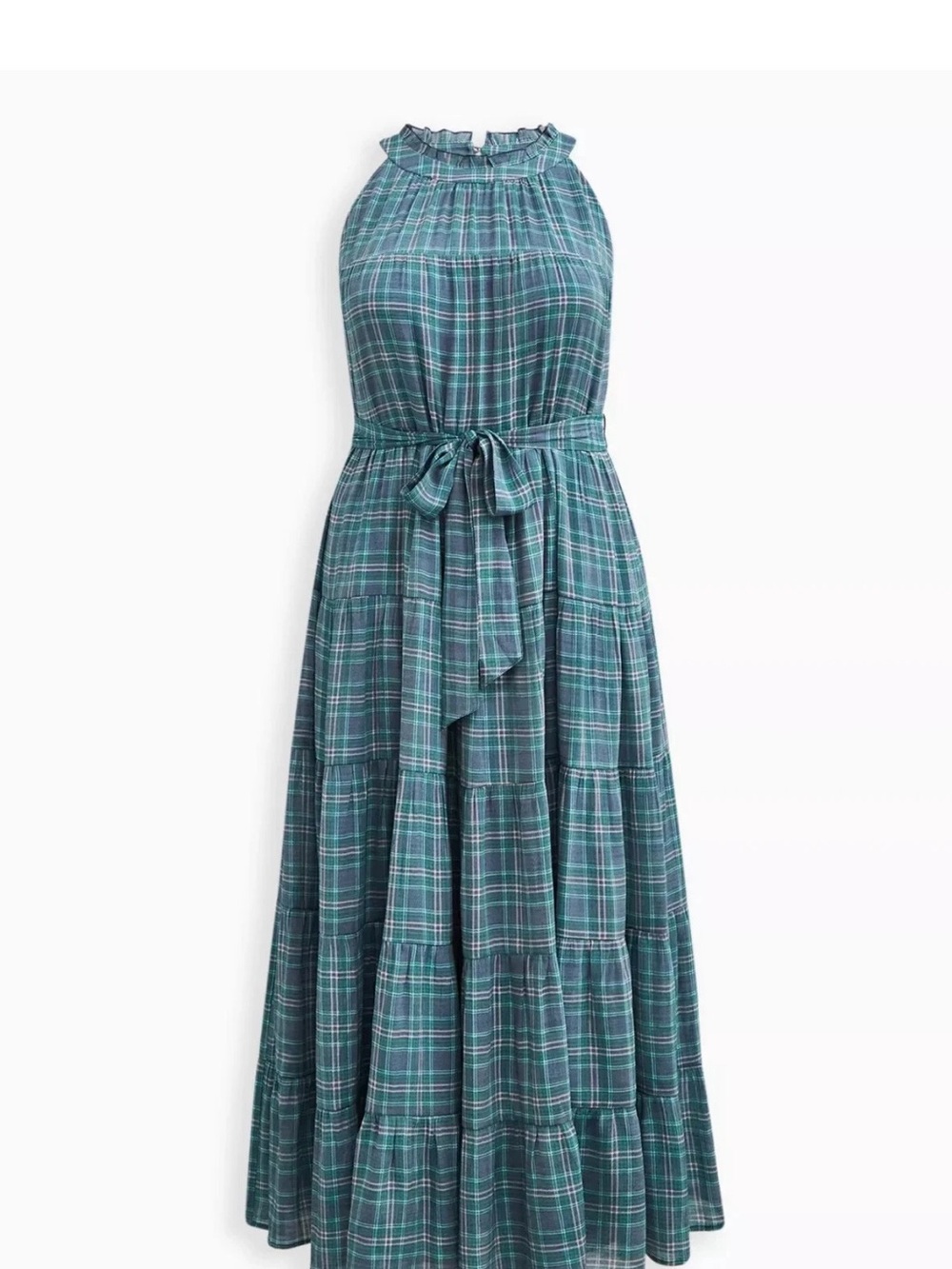 torrid Teal & Navy Plaid Halter Maxi Dress with Tie Waist